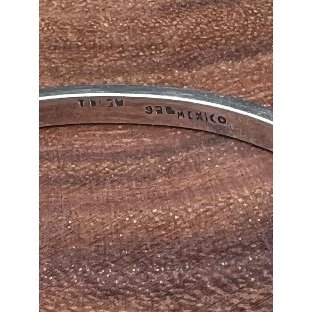 Vtg TAXCO Mexico Black Onyx Inlay Bangle Bracelet 925 Sterling Silver Hinged 24g - Picture 6 of 16